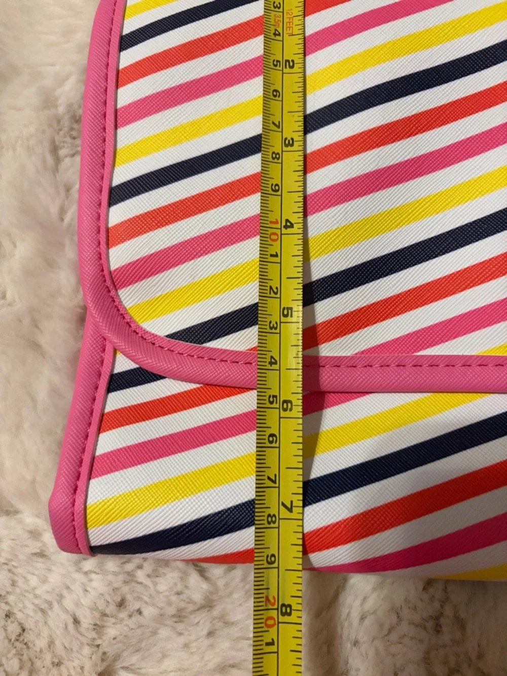 Dabney Lee Diagonal Multicolor Stripe Travel Makeup Case with Pink Trim